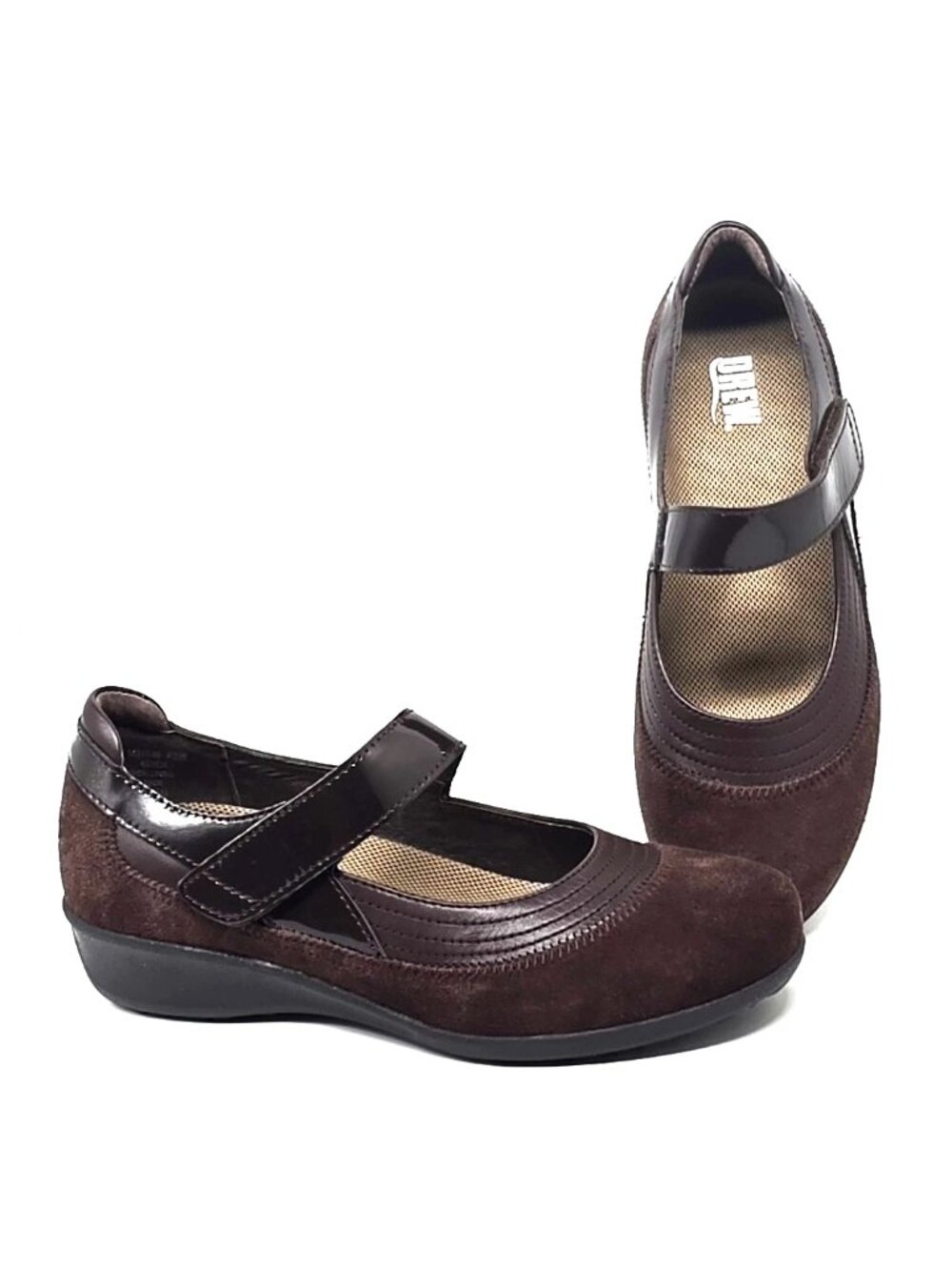 Drew Genoa Brown Suede Patent Leather Mary Jane Shoes Women's Size 7M
